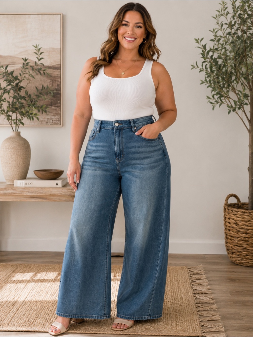 👖 Nicole Miller Drapey Denim Nomad Wide-Leg Jeans – Size 14